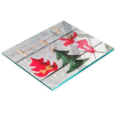 Glass Kitchen Serving Board with Graphics and String for Decorations 60x52 Cm
