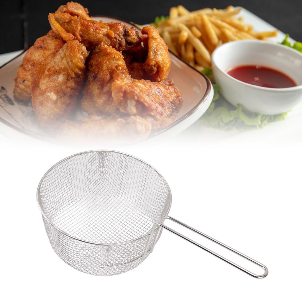 Frying Basket Stainless Steel Handle Reusable Rust Resistant Fry Net for Fish Chicken Nuggets