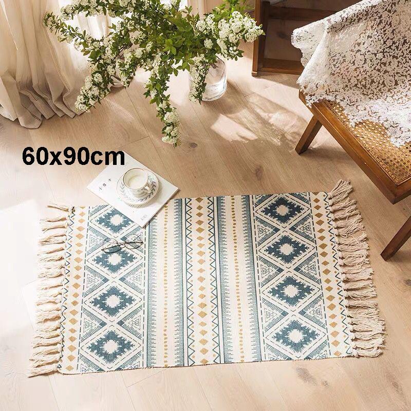 Cotton Linen Boho Rugs for Living Room Muslim Retro Ethnic Anti Slip Bedroom Area Rugs and Carpets Print Tatami Prayer Floor Mat