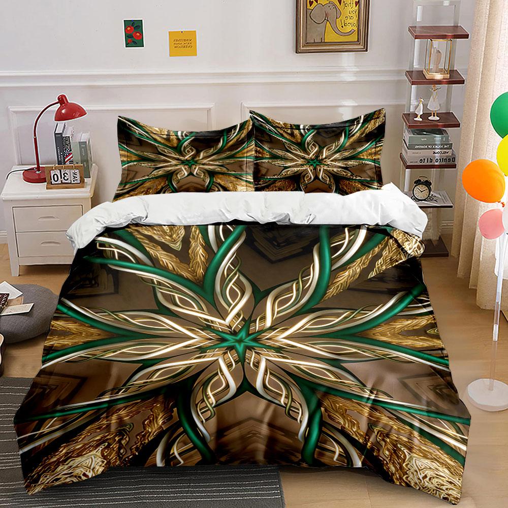 

Gold-green symmetrical floral design. Bedding sets Duvet cover sets Duvet covers Pillowcases(1 * Duvet Cover 2 * Pillowcases, without duvet insert) 135x200cm