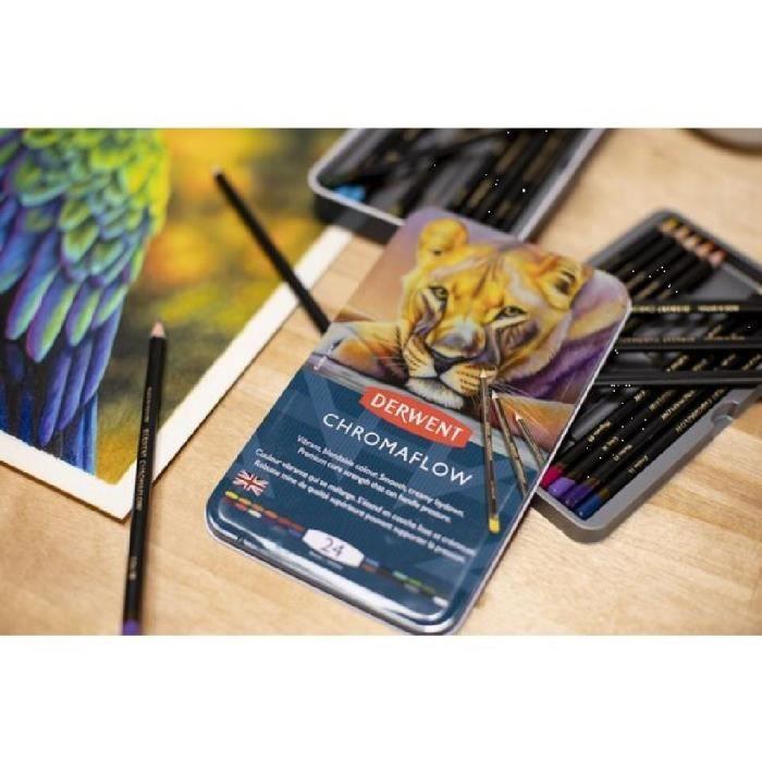 Crayons de couleur - Derwent - Chromaflow - Boîte de 24 - Qualité professionnelle - Mine tendre