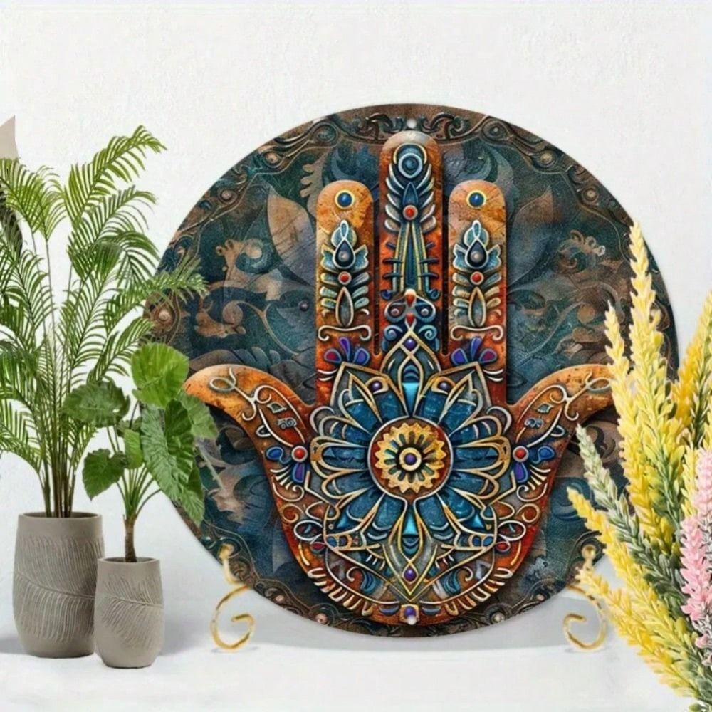 Vintage Metal Wall Art Handmade Tin Tile Painting 20x20cm Home Decor