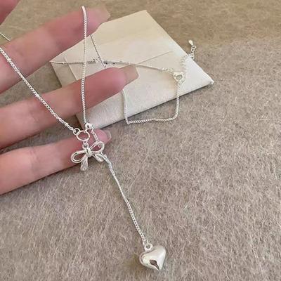 Halsband med rosett Silverrosett Hjärthänge Halsband Dam Enkla Smycken Gåva