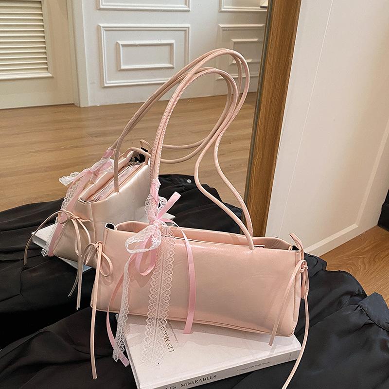 Women's Faux Leather Bowknot Underarm Bag Korean Small Square Shoulder Clutch Fashionable Handbag
