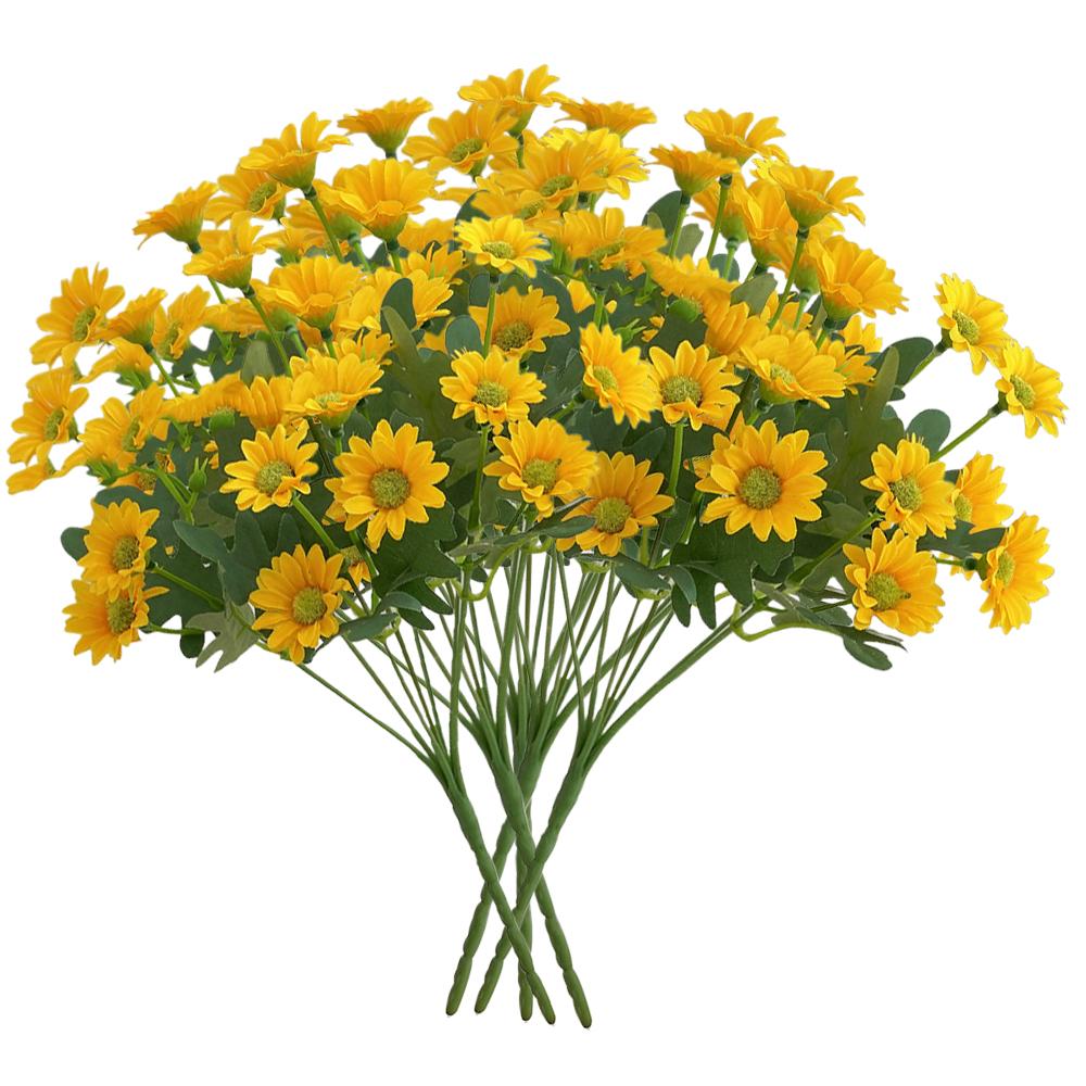 Artificial Sunset Mums Flowers Waterproof Fake Fall Flowers for Outdoor Garden Patio Home Planters Autumn Decorations(5 Bundle)