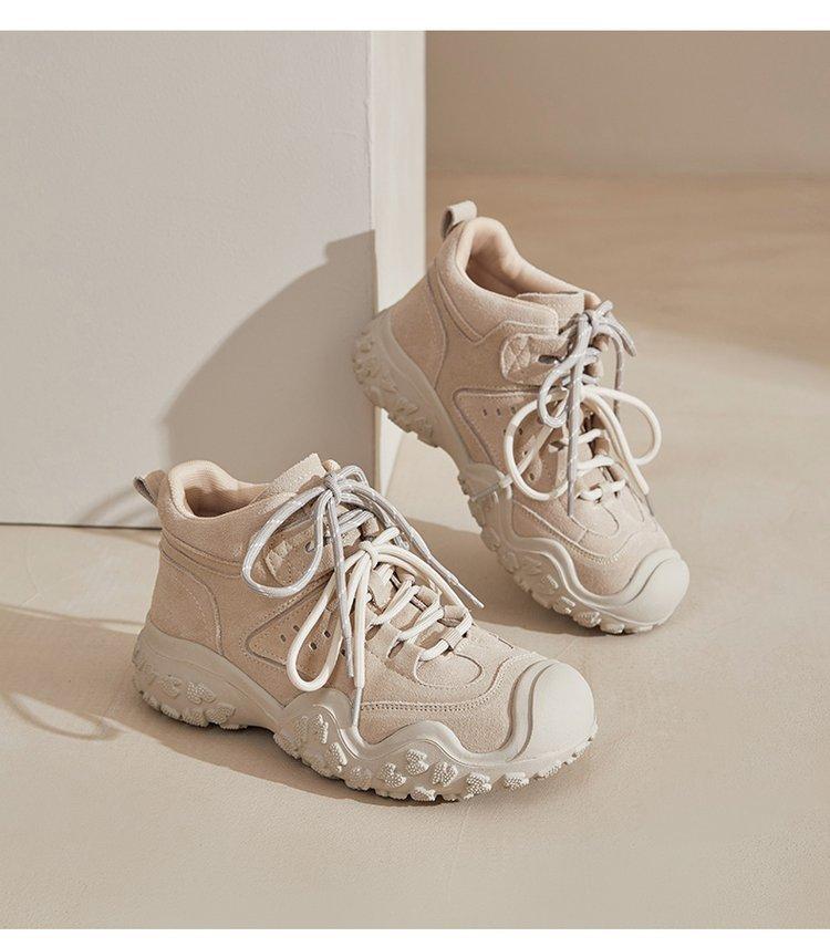 Leather platform sneakers women's 2025 new autumn brown short boots retro outdoor hiking desert boots