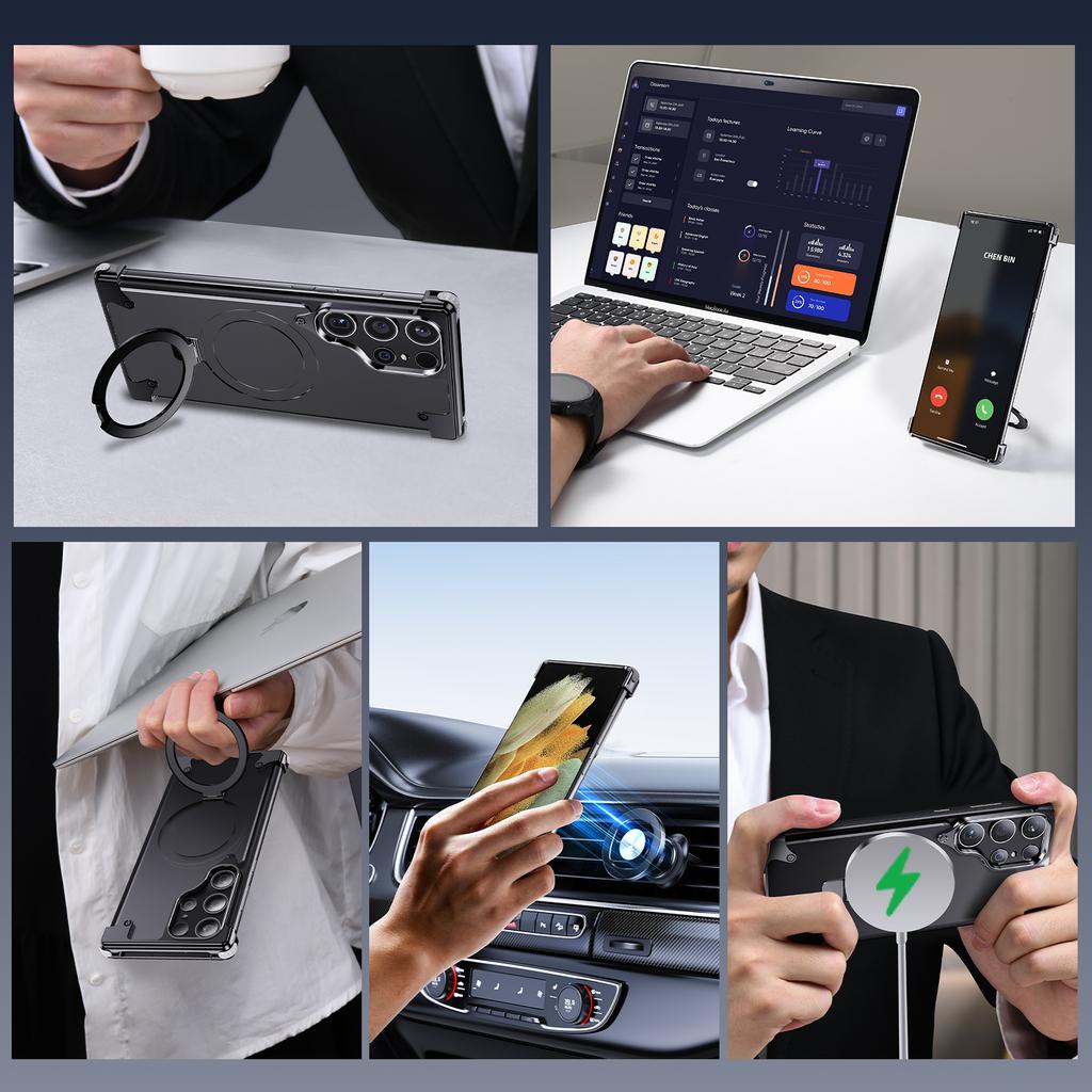 Oatsbasf Magnetic Slim Phone Case for Samsung Galaxy S23 S24Ultra Baze-less Phone Protective Cover w/ Magsafe Finger Ring Holder