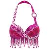 Women Belly Dance Halter Bra Top Sparkle Sequins Plastic Beads Tassel Rhinestone Dance Crop Top Performance Costume