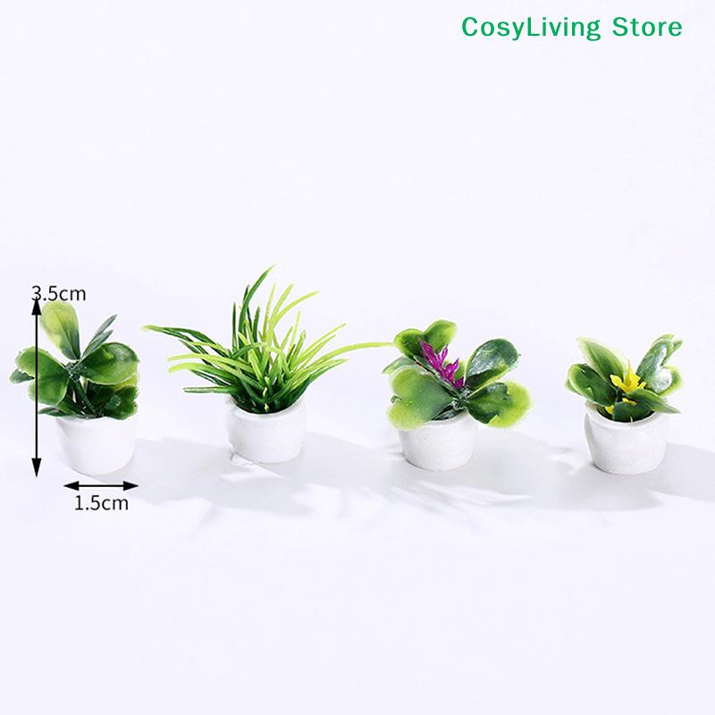 4 Stück Mini-Baum Topfpflanze Grün Topf 1:12 Miniatur-Heimdekorationen Simulations-Topfpflanzen