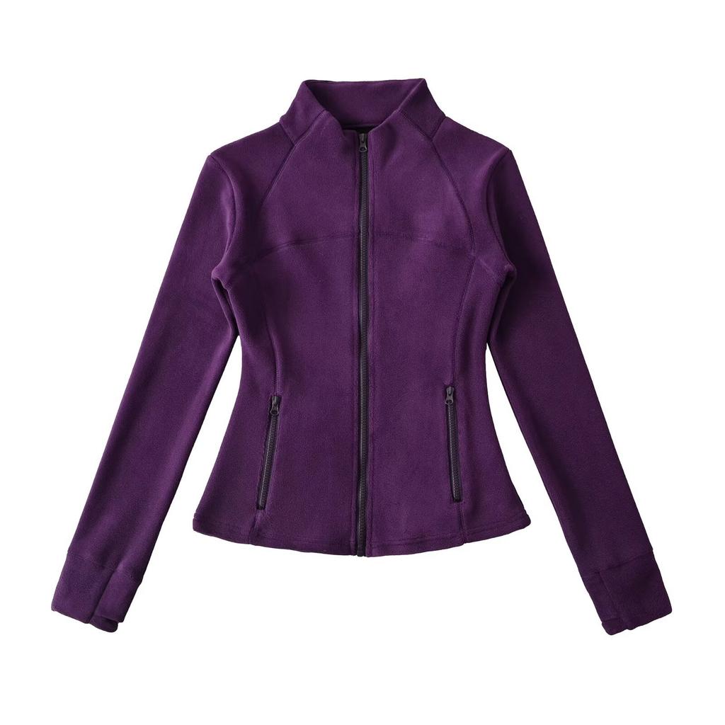 European and American style autumn and winter new solid-color coat with fleece thermal stand-up collar bottoming slim-fit top