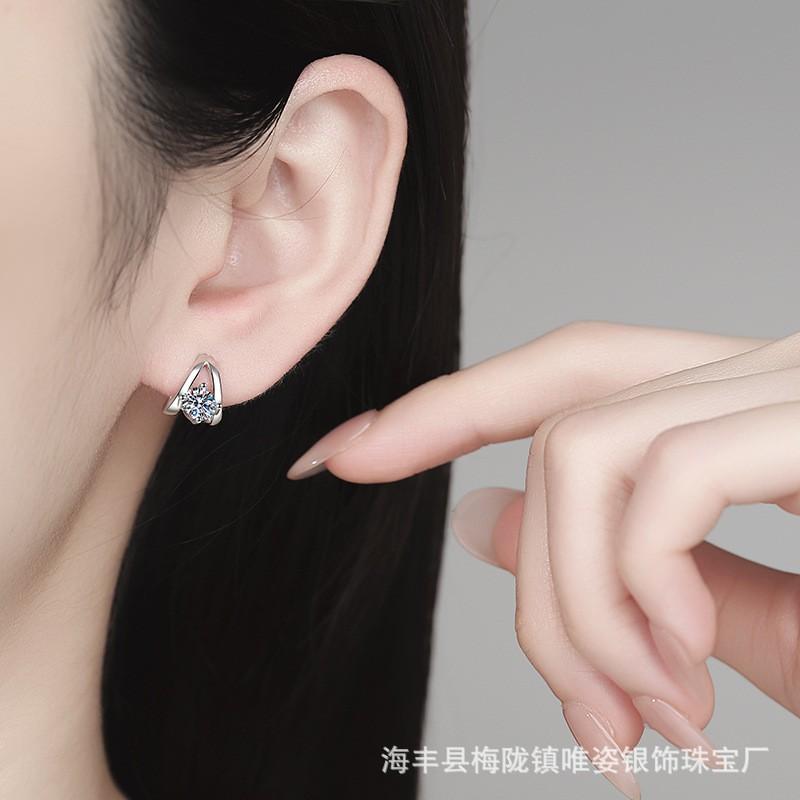 Moissanite Stud Earrings Women Sterling Geometric Irregular Drop INS Style 2025