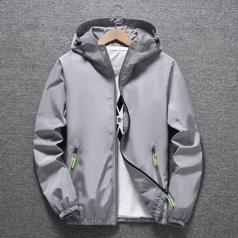 Reflective Zipper Windbreaker: Men's Plus Size Spring/Autumn Custom Print Trendy Jacket