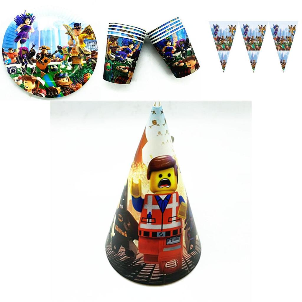 Suministros vibrantes para fiesta temática de Roblox para celebraciones de cumpleaños infantiles con pancartas y adornos para pasteles