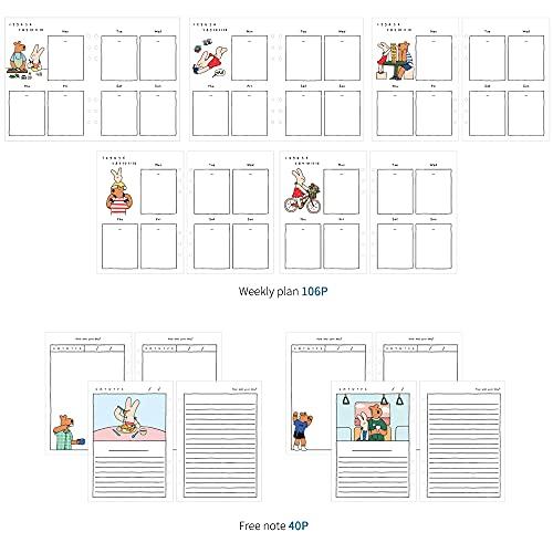 Monolike A5 Happy and Lucky Diary Set - Lunchtime - Includes annual, monthly, and weekly plans, a scheduler, and an illustrated diary.