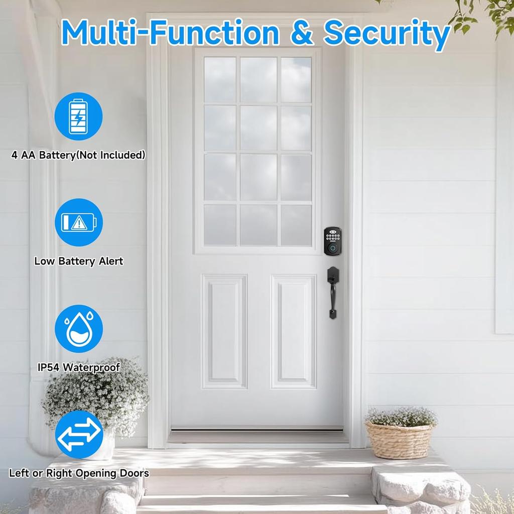 Keyless Entry Door Lock Deadbolt Fingerprint Door Lock - PHYSEN Smart Deadbolt Set for Front Door - Electronic Digital Keypad Lock - Biometric- Auto