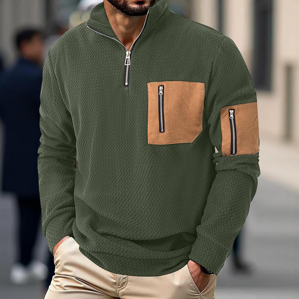 Pánská jednobarevná mikina s límečkem stojáčkem a zipem Pánská sportovní mikina nadměrné velikosti pro volný čas