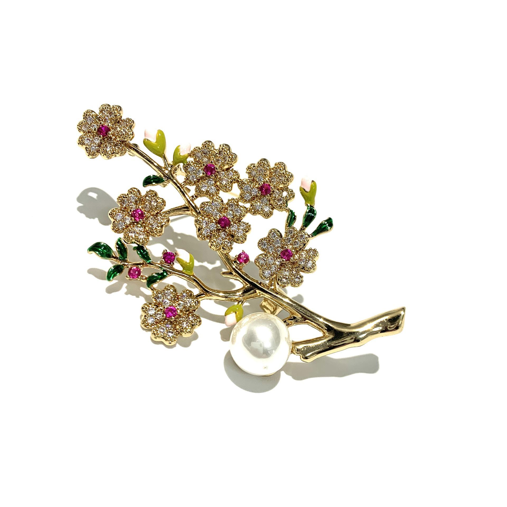 Bo Xin Yun Elegant Zirconium  Pearl Plum Blossom Brooch for Women s Coats