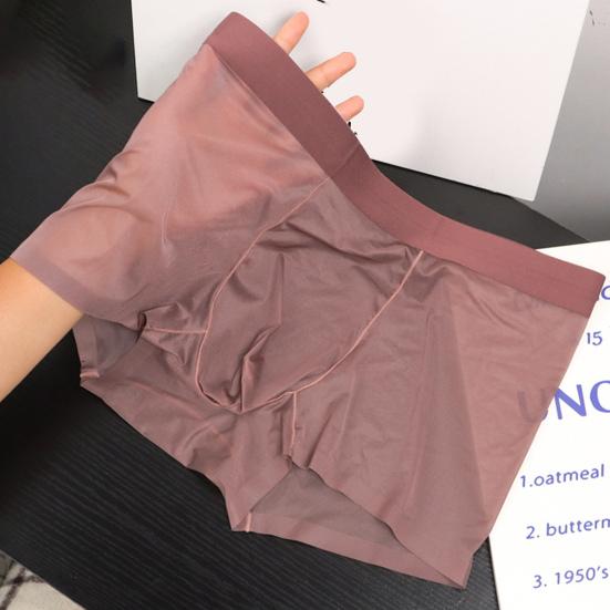 Men Boxer Underwear Mid-rise Tight Cut High Elasticity Shorts Briefs Seamless See-through Solid Color U-Convex Panties