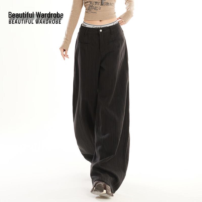 BEAUTIFUL WARDROBE Women s Textured High-Waist Wide-Leg Casual Pants L