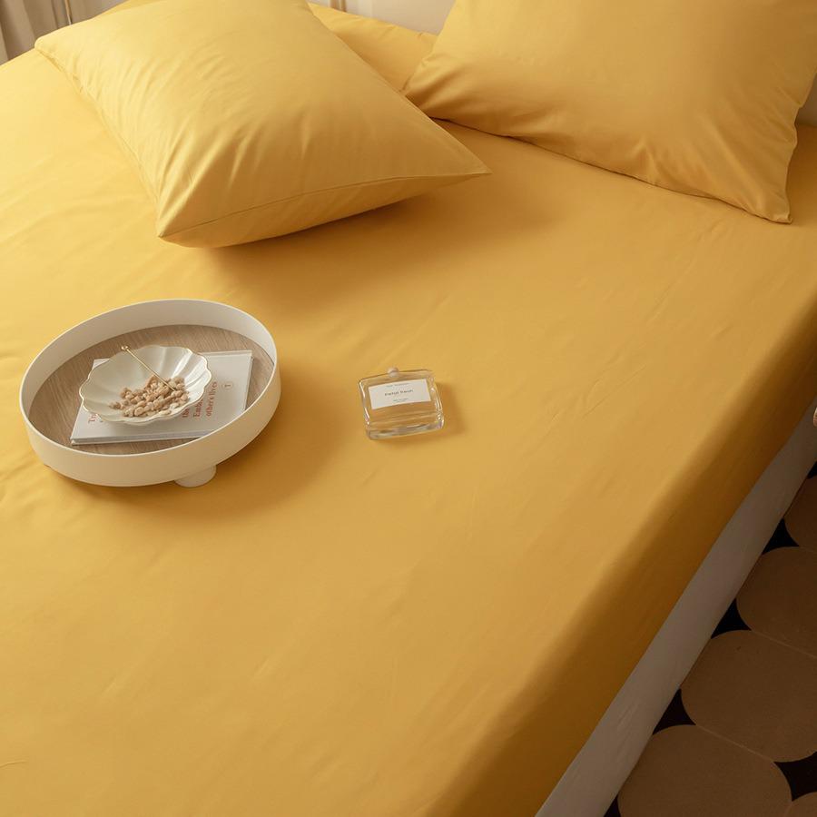 Solid Color Cotton Fitted Sheet & Pillowcase Set - Single Bed Mattress Protector