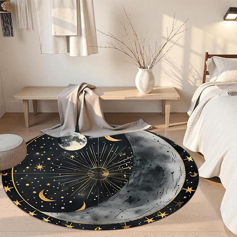 Stars Moon Round Floor Mat Design for Kitchen Decorate room Balcony Entryway Antislip Round Carpet Decorate Offices Birthday Christmas Gift