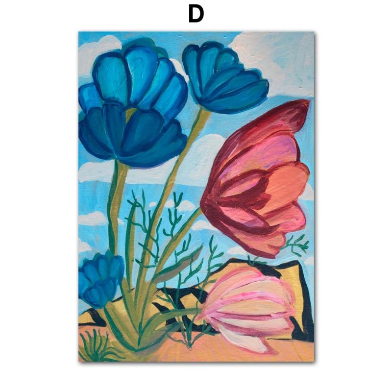 Retro Mountain Flowers Abstract Gallery Colorful Posters And Prints Wall Art Canvas Oil Painting Pictures For Living Room Decor