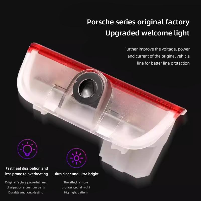 2Pcs Car Door HD Projector Lamp LED Decoration Atmosphere Light For Porsche Cayenne Panamera Macan 911 718 Taycan Boxster Cayman