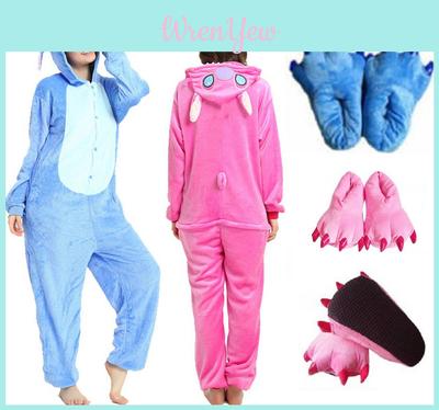 Disney Stitch Flannel Hooded Jumpsuit Pajamas Perfect For Winter And Halloween Cosplay