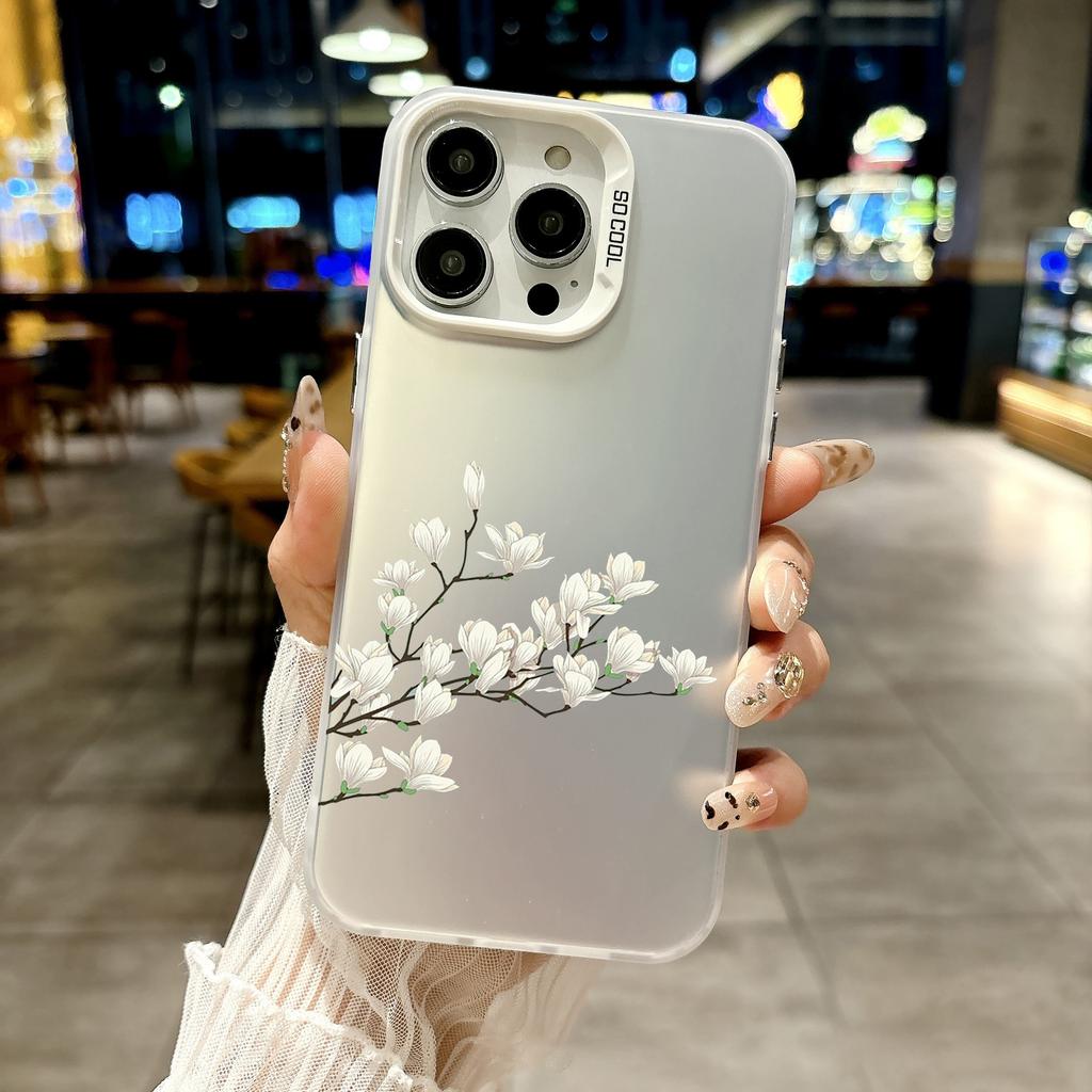 Color Phone Case For iPhone 17 16E 16 11 15 14 Pro MAX 12 13 MINI 7 8 Plus XR SE Silver Plated IMD Cover Protection Flower