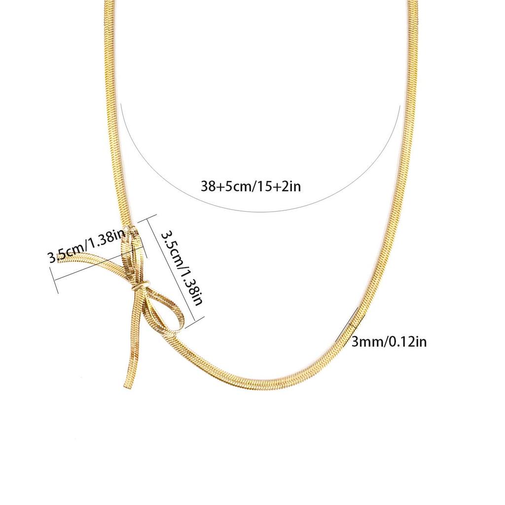 18K Gold-Plated Snake Bone Chain Necklace with Cross Bow Pendant