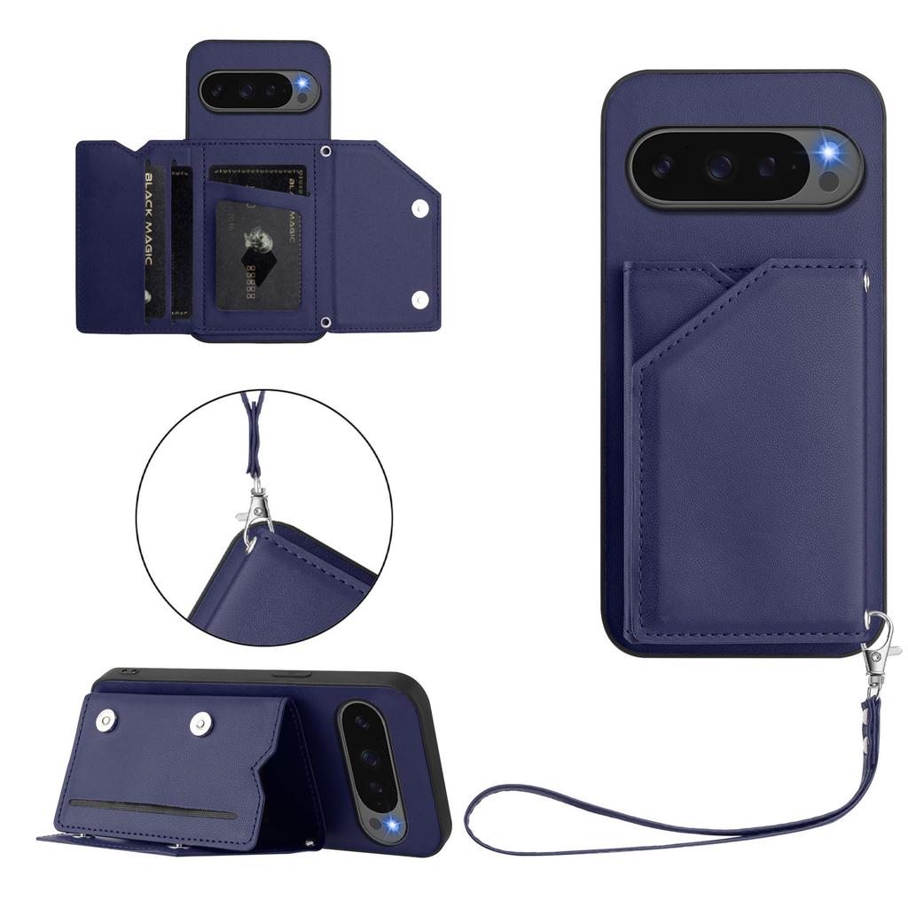 For Google Pixel 10 Pro/10 Case Card Holder Kickstand Skin-Touch Phone Cover with Wrist Strap