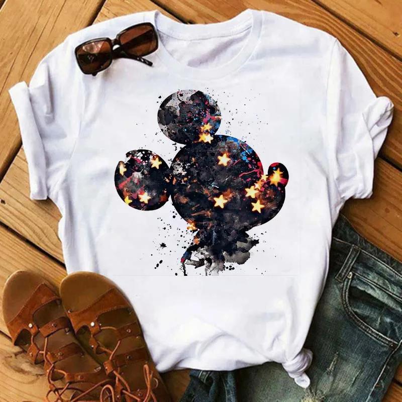 Disney Cartoon Mickey Mouse Print Cotton T-Shirt Women Tops Graphic Hippie Tees Funny Harajuku T-shirt Fashion Female Tshirt