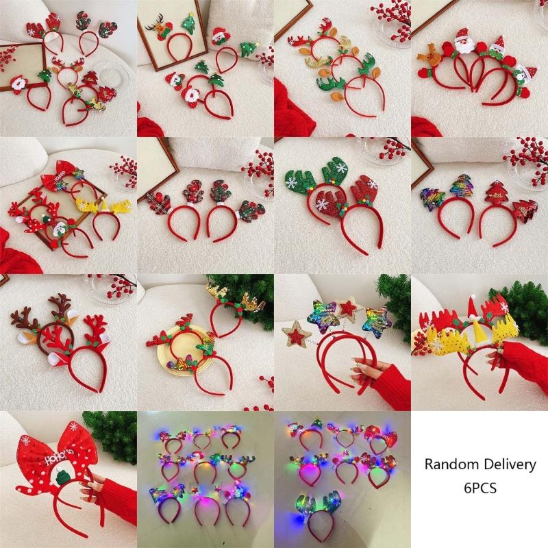 6 Pc Festival Glowing Hair Bands With Build In LED Lights For Christmas Parties Family Gatherings And Event