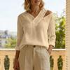 Women's Color Casual Fashion Off Shoulder V-neck Color Long Sleeved Top