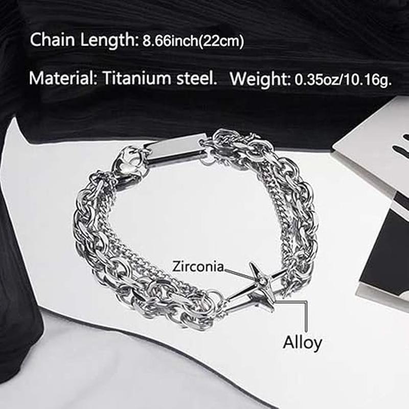 Cross Bracelet For Men Women Silver Stainless Steel Chunky Thick Black White Zirconia Layered Bracelet Faith Easter Jewelry