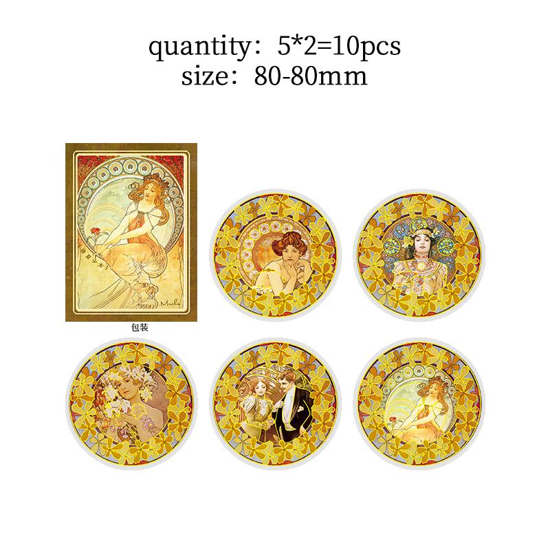 10 pcs/lot Mucha theme Stickers Diy Decorative Scrapbooking Diary Stick Labels Album hand made Collage material