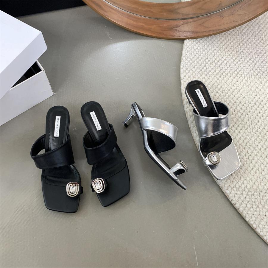 French Rhinestone Toe Small Cool Slippers Fairy Shoes Summer Wear Annual Temperament High Heels Sandals