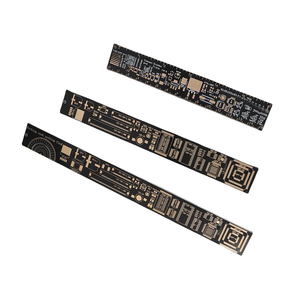 Multifunctional Gold Plated Ruler, 3 Pieces 6.3 or 7.87 or 10.23 Inch, Electronic Protractor, IC Wire Pitch, Resistance, PCB Measuring Gauge