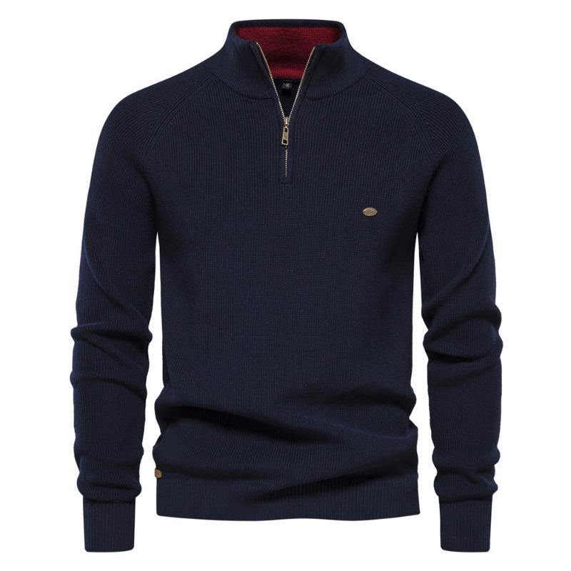 Men’s Euro Fit Half Zip Stand Collar Knit Sweater