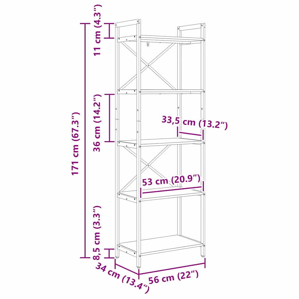 Bookshelf Smoked Oak 56 X 34 X 171 Cm Particleboard
