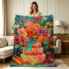 For All Season Flannel Throw Blanket with Vibrant Birthday Cake Floral Bouquet Print Soft Cozy Warm Decorative Blanket for Sofa Couch Living Room Bedr