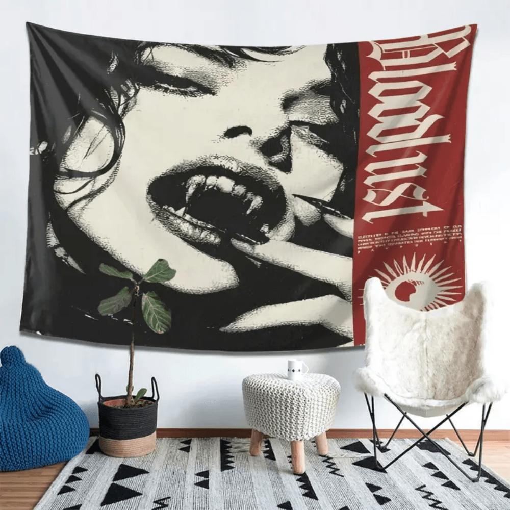 Gothic Vampire Tapestry Wall Hanging, Dark Fantasy Art Home Decor, Fabric Poster For Bedroom, Living Room, Dorm & Party