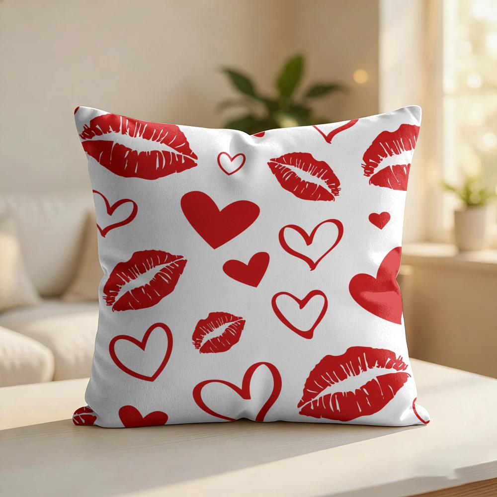 Red Lips Design Pattern Cushion Cover Silky Short Plush Invisible Zipper Dustproof Sofa Pillow Case For Home Decor