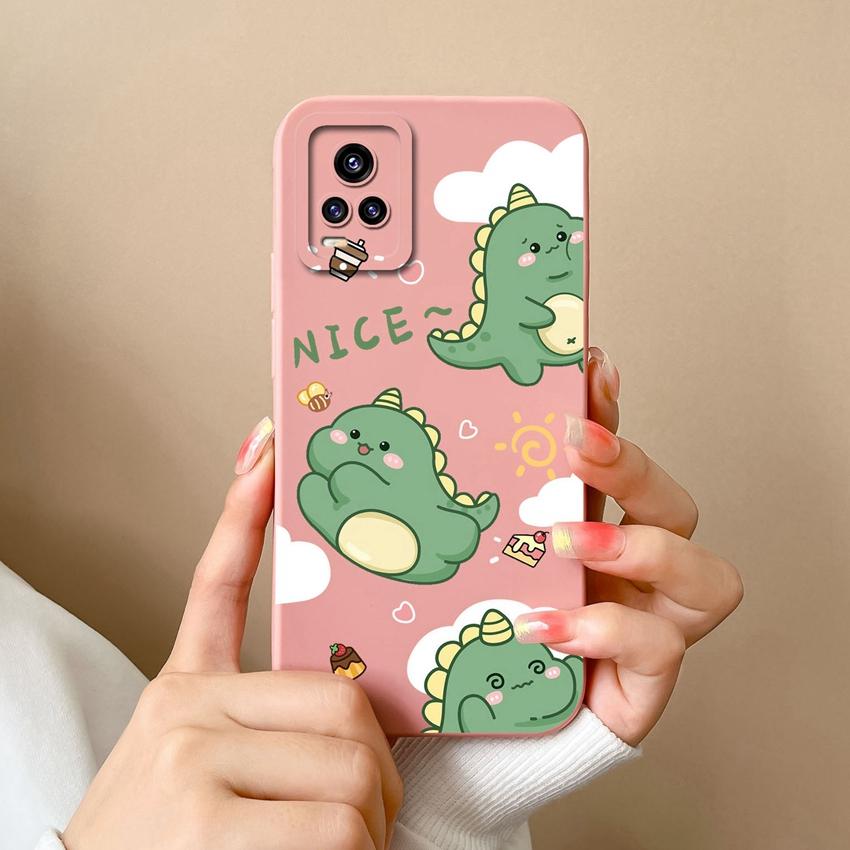 For Vivo V15 S10 Y75 S16 V17 Y77 Phone Bags Naughty Cartoon Dinosaur Patterns Camera Protection Shockproof Silicone Cover Case For Vivo Bumper Housing