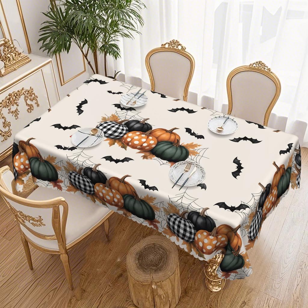 1 Piece, Pumpkin Spider Web Spider Bat Pattern Tablecloth, Halloween Decoration, Suitable For Round And Long Tables