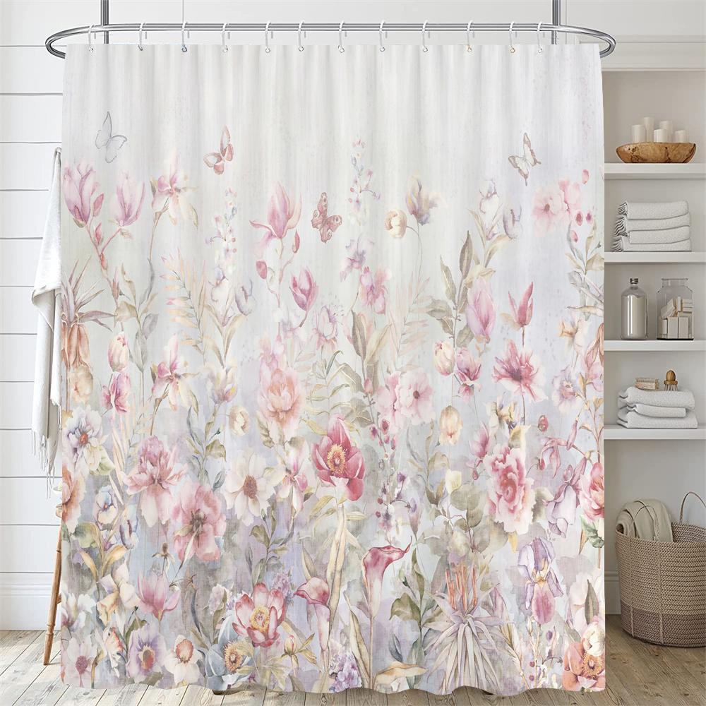 

Маленькая свежая цветочная листва Цветы Шторка для душа Ванная комната Водонепроницаемый полиэстер Разные размеры 3D-печать Шторы для ванной душа W90xH180cm