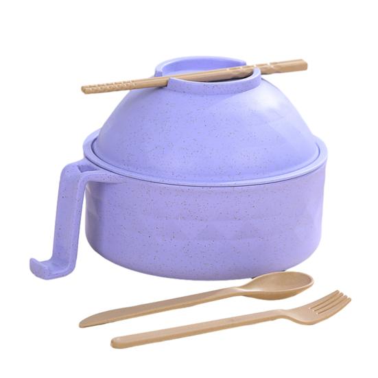 Microwave Ramen Bowl with Lid Instant Noodle Bowl Set with Chopsticks Spoon And Fork Plastic Portable Noodle Container for Travel
