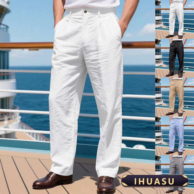 IHUASU Men's Fashion Casual Solid Color Print Pants & Capris Elegant