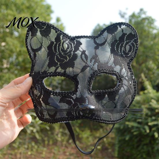 Cute Animal Face Covers Lace Cat Mask for Women, Lightweight Breathable Masquerade Party Sexy Woman Cosplay Prop with Elastic Straps Halloween Costume