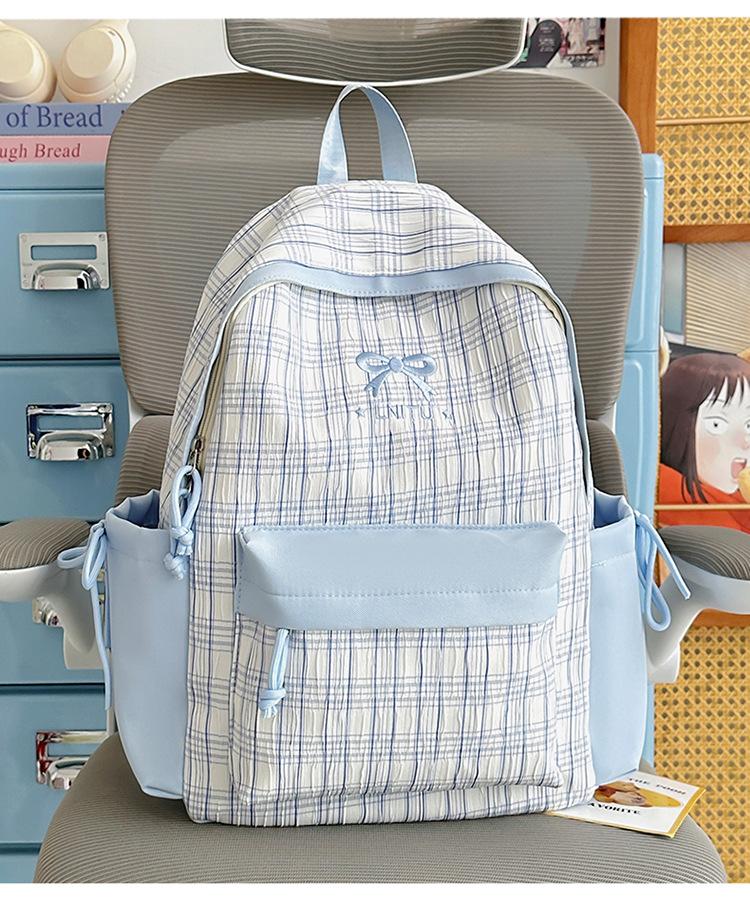 Schoolbag new Japanese plaid female college student schoolbag high value junior high school high school students large capacity cute bow back